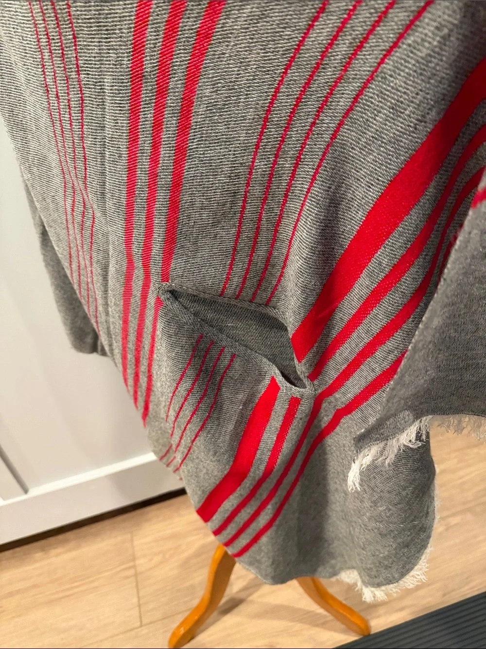 J. Crew Gray and Red Striped Knit Poncho
